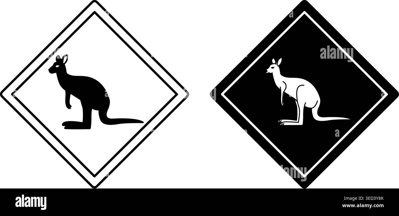 Kangaroo Road Signs. Black and White Vector Icons. Road Sign Warning ...