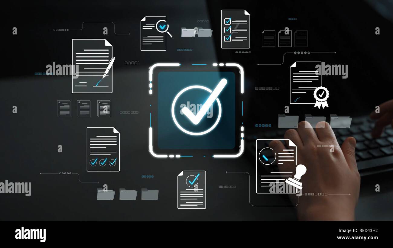 Digital Verification Process with Checkmarks and Document Icons for ...