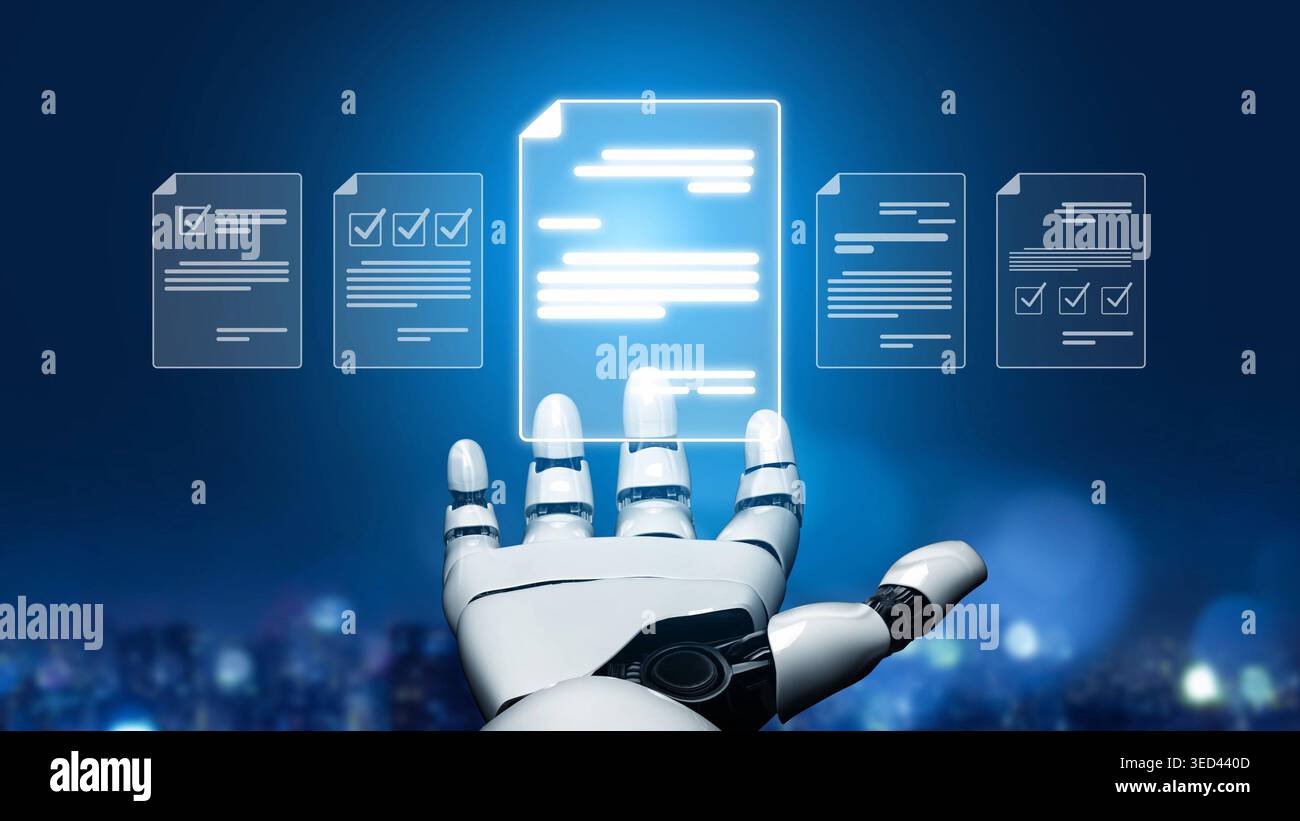 Online document management, cloud-based document access, secure digital file storage, paperless document workflow, and online document sharing for Stock Photo