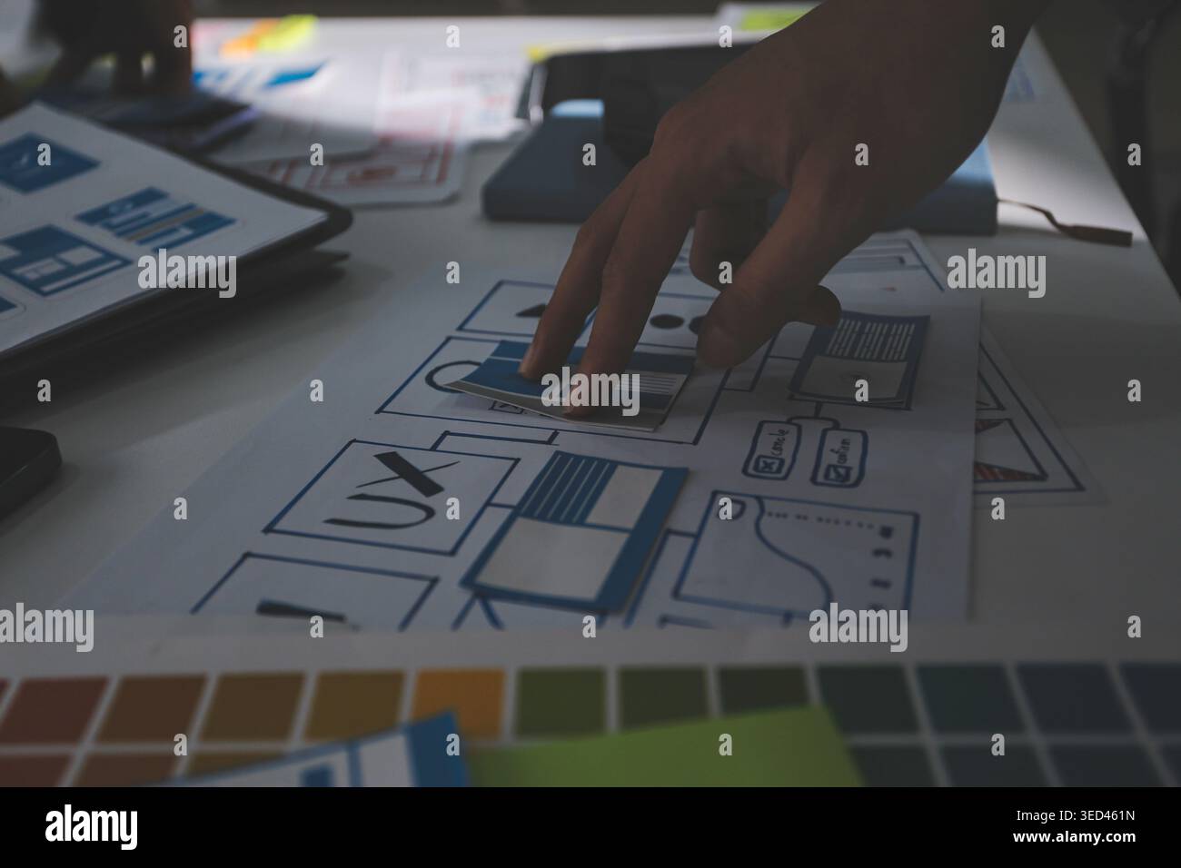 Team of Program Developer Collaborating on UXUI Design Planning in a Modern Office Environment Stock Photo