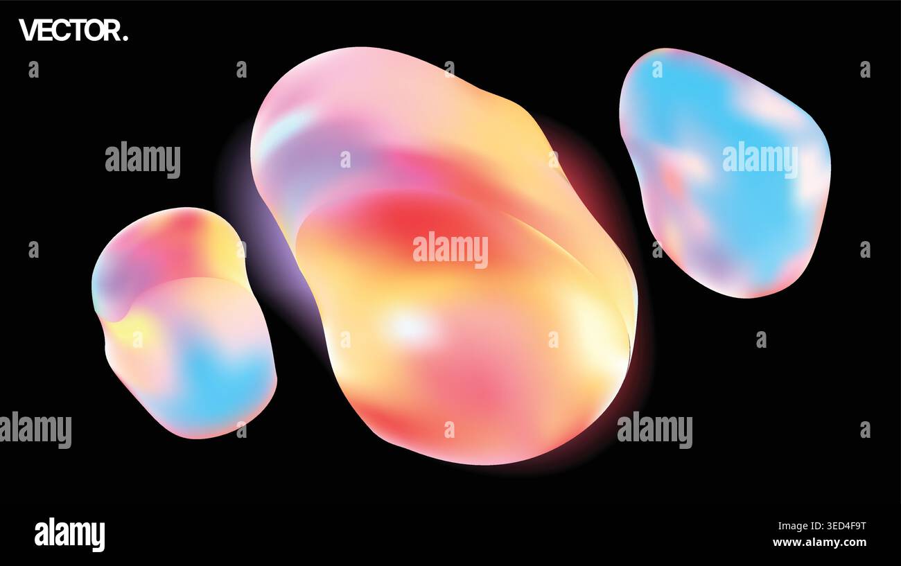 Iridescent Fluid Blobs - Colorful Gradient 3D Abstract Background for Modern Design Stock Vector