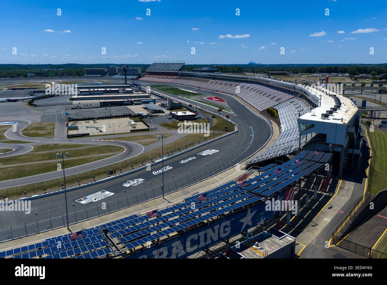 An aerial view of Charlotte Motor Speedway reveals its 1.5-mile quad ...