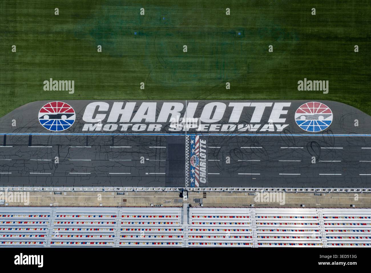 An aerial view of Charlotte Motor Speedway reveals its 1.5-mile quad ...