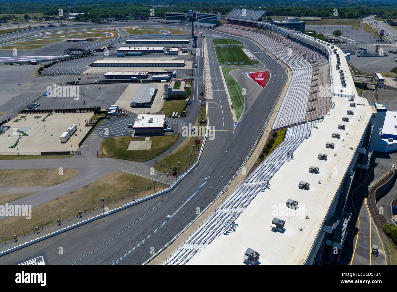 An aerial view of Charlotte Motor Speedway reveals its 1.5-mile quad ...