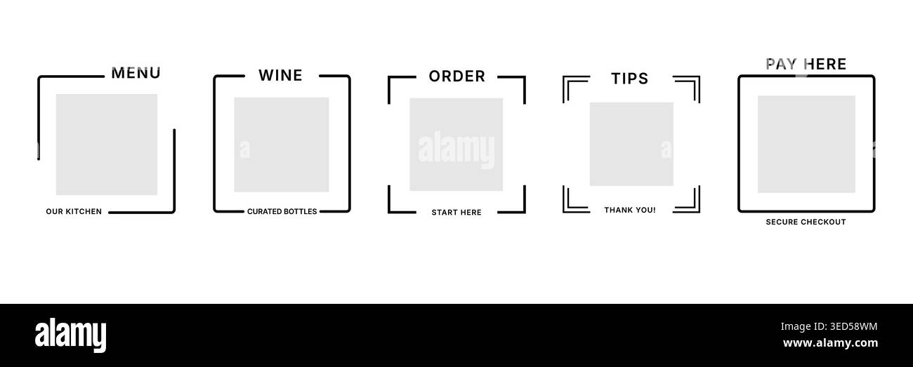 Restaurant QR Code Frame Set for Menu Order and Payment Stock Vector