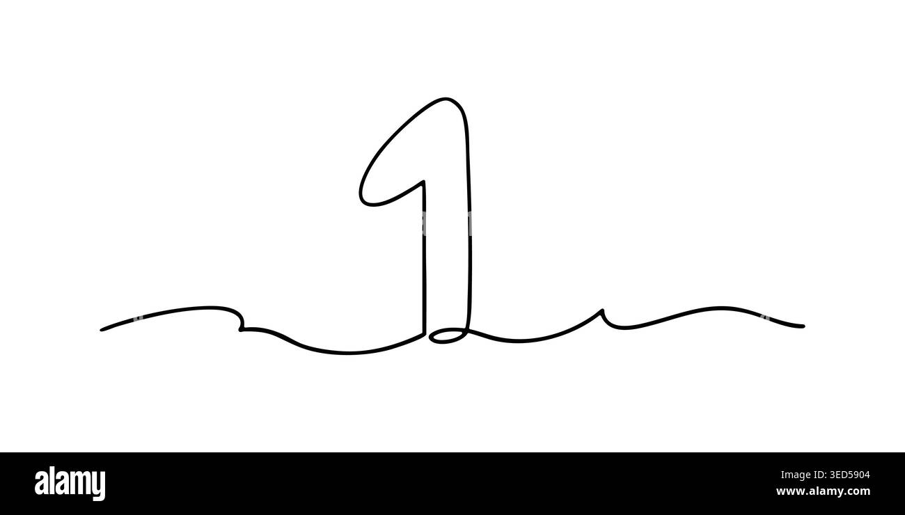 Minimalist Number One Line Art Illustration Stock Vector