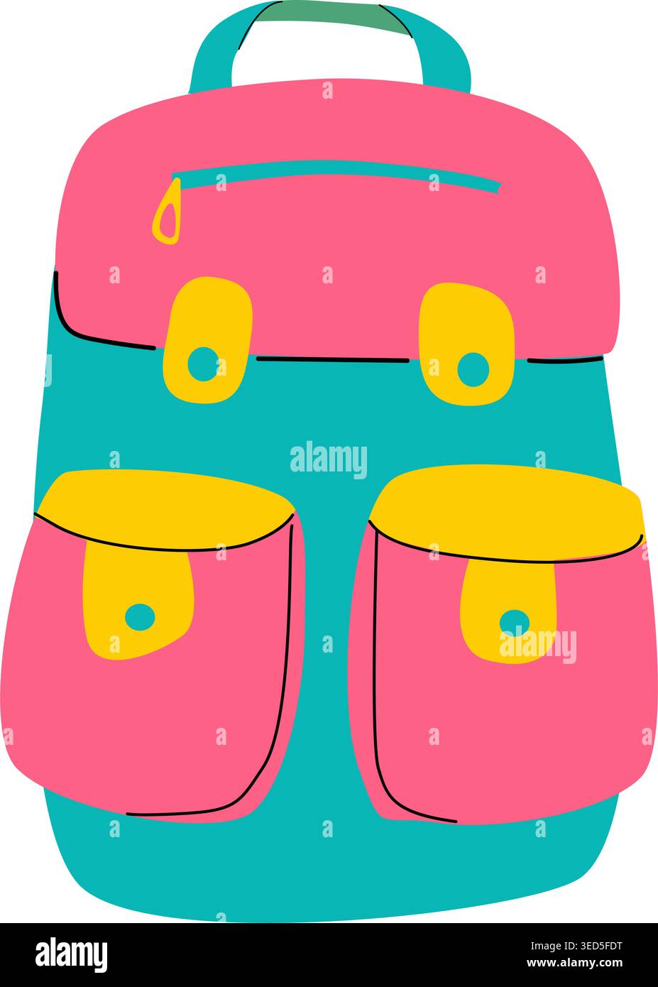 Colorful backpack with multiple pockets isolated on white background. Stock Vector
