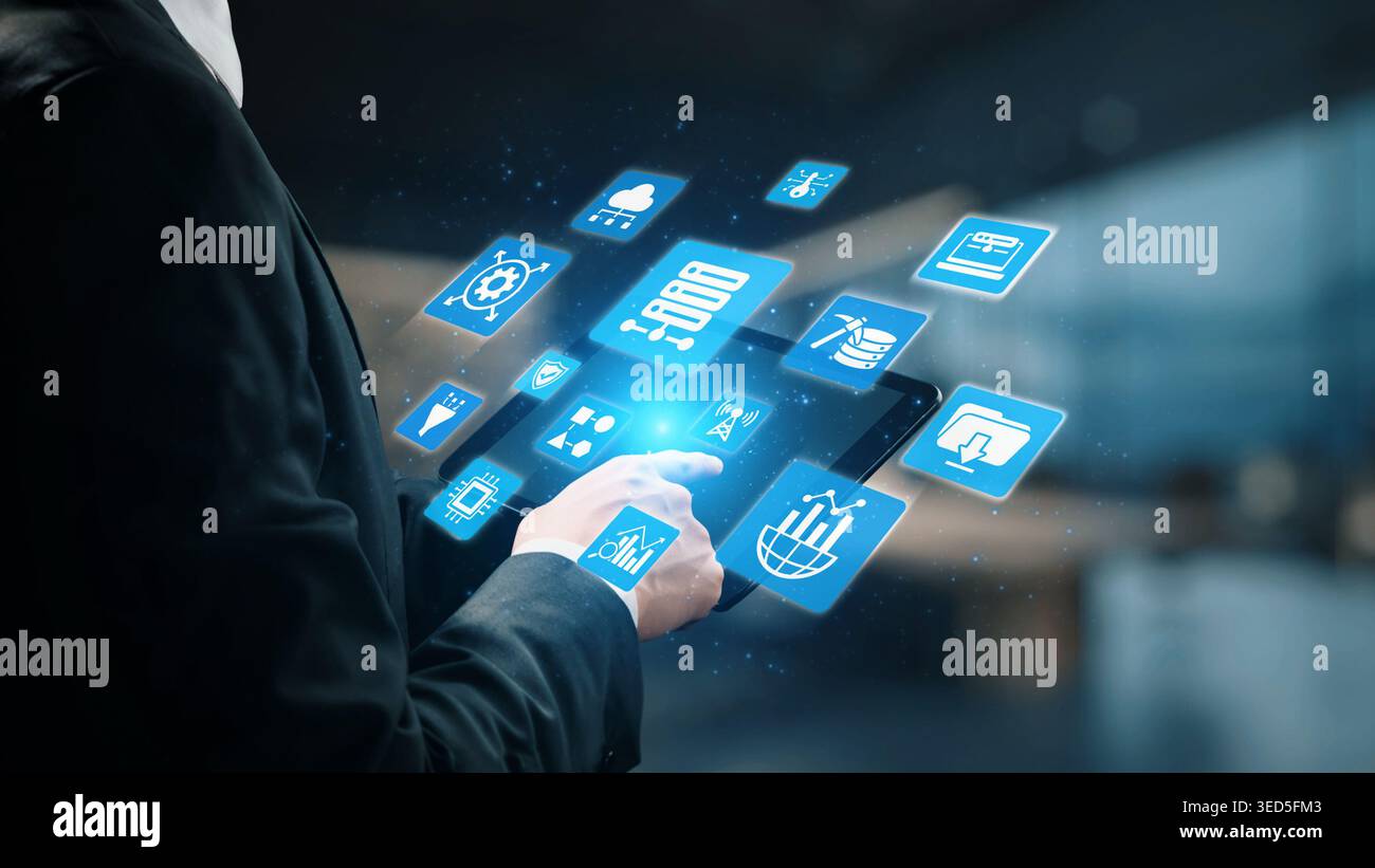Concept of big data processing and analysis using big data architecture enables insights, big data visualization, and big data integration. Gist Stock Photo