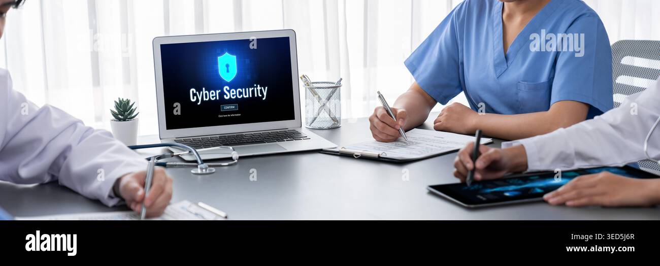 Cyber security system on computer screen protect private information brisk from hacker and cyber attack Stock Photo