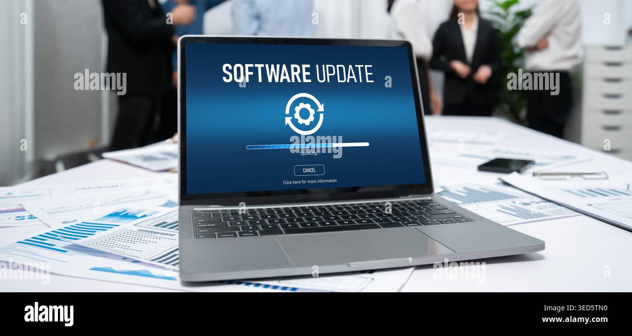 Software update on computer for brisk version of device software upgrade Stock Photo