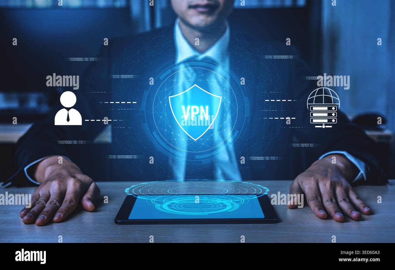 VPN security protects network access. VPN security encrypts data, hides identity, VPN security defends traffic, and VPN security secures connection Stock Photo