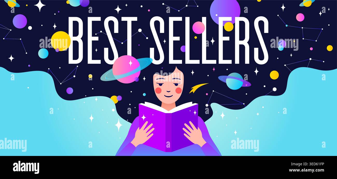 Book, Imagination, Dreams. Girl reading Stock Vector
