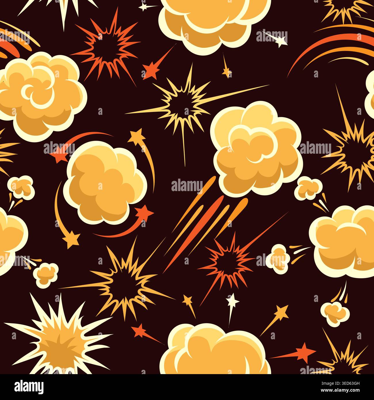 Cartoon explosion clouds seamless pattern Stock Vector