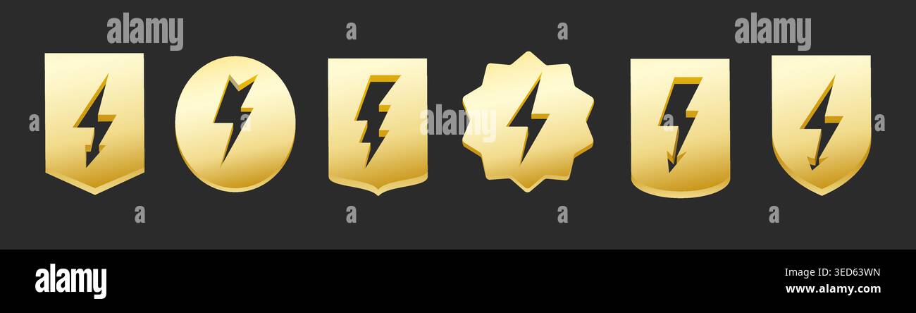Gold metal lightning badges Stock Vector