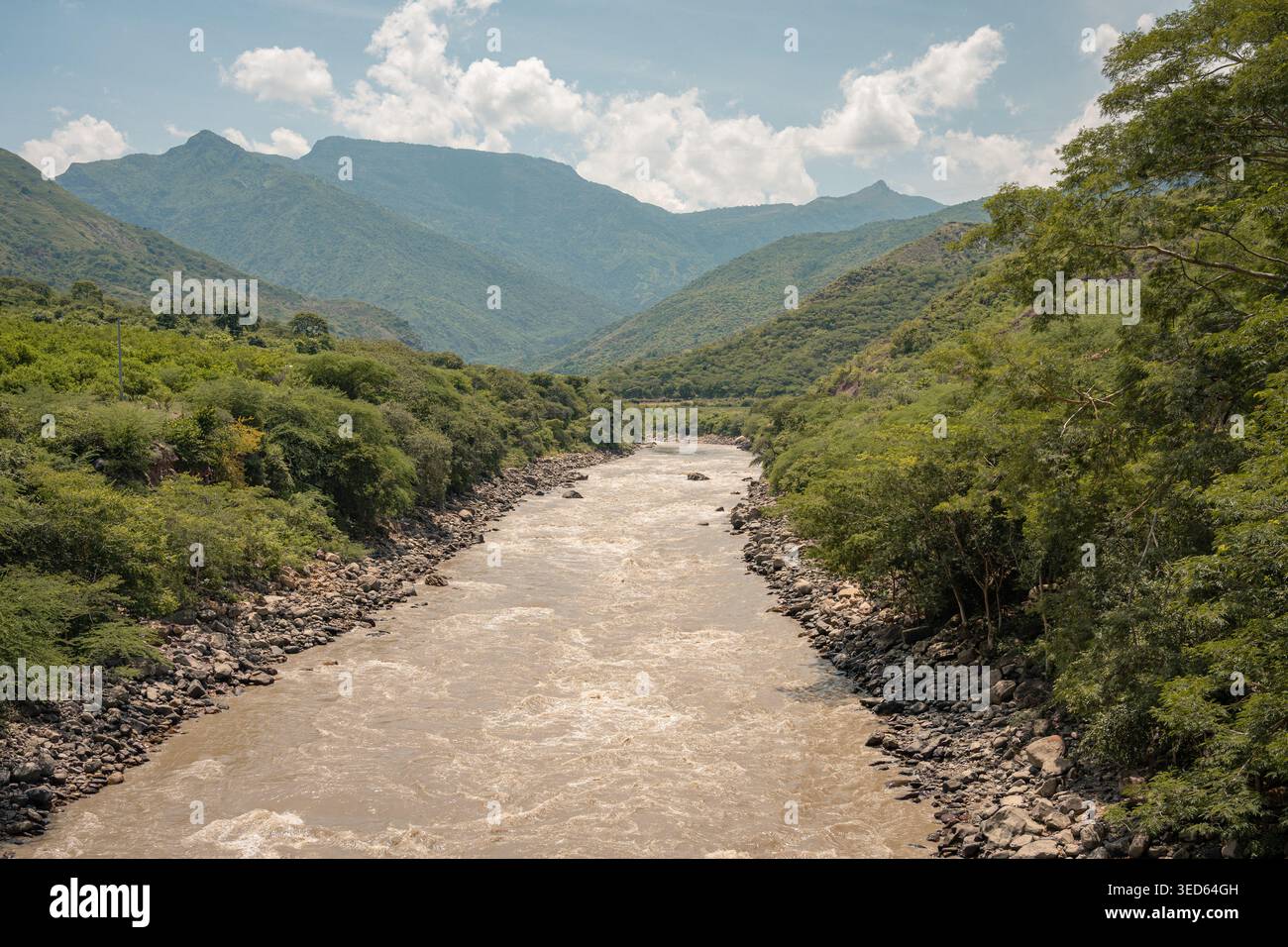 Chicamocha river flowing through green mountain valley Stock Photo