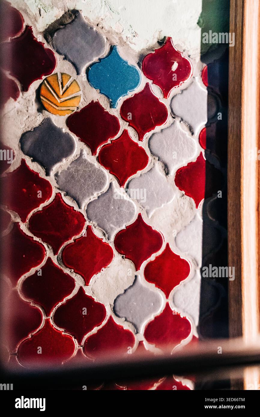 Arabesque ceramic wall tiles creating a decorative pattern Stock Photo