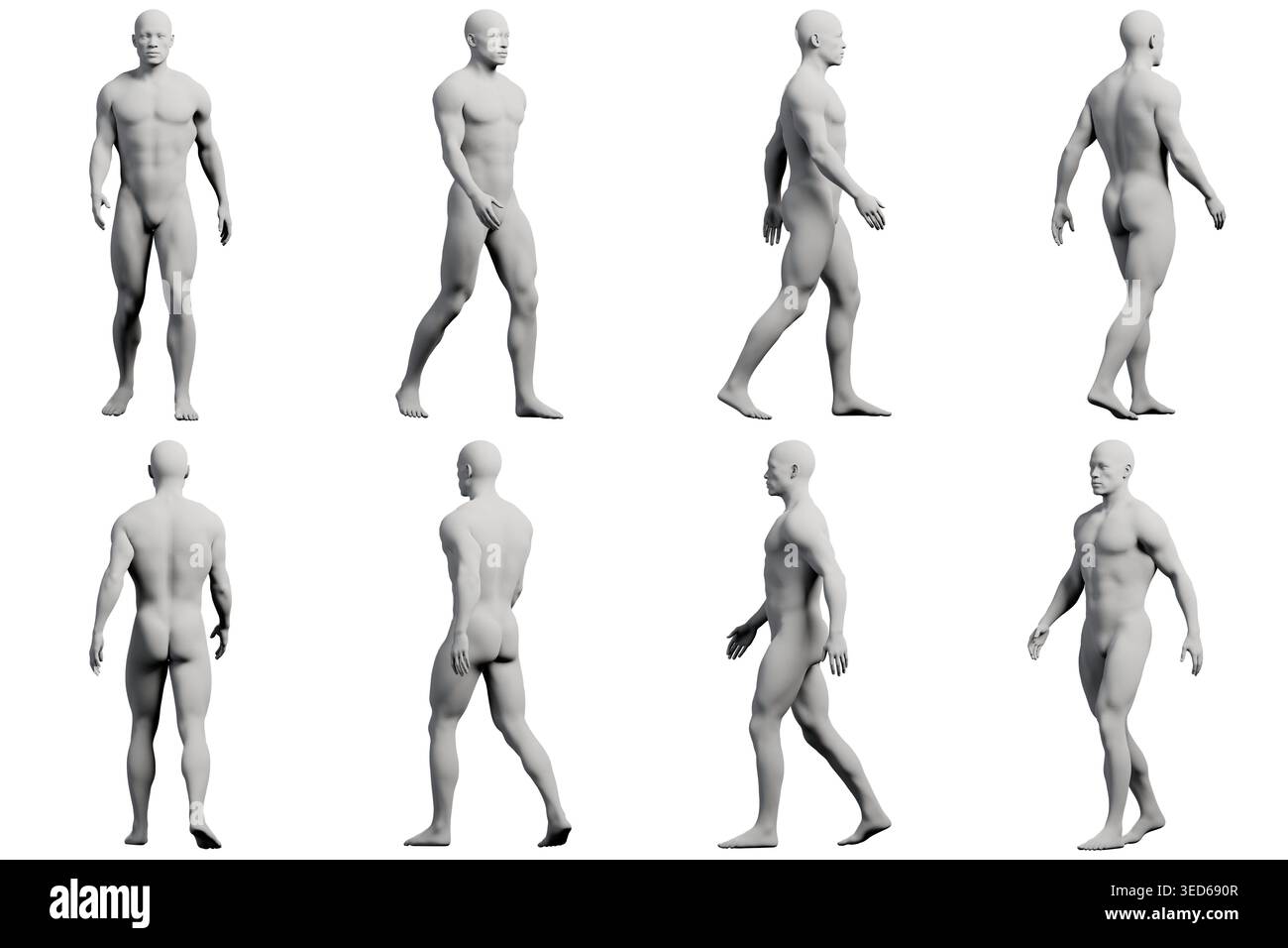 A detailed 3D model of a male figure, captured from multiple angles in ...