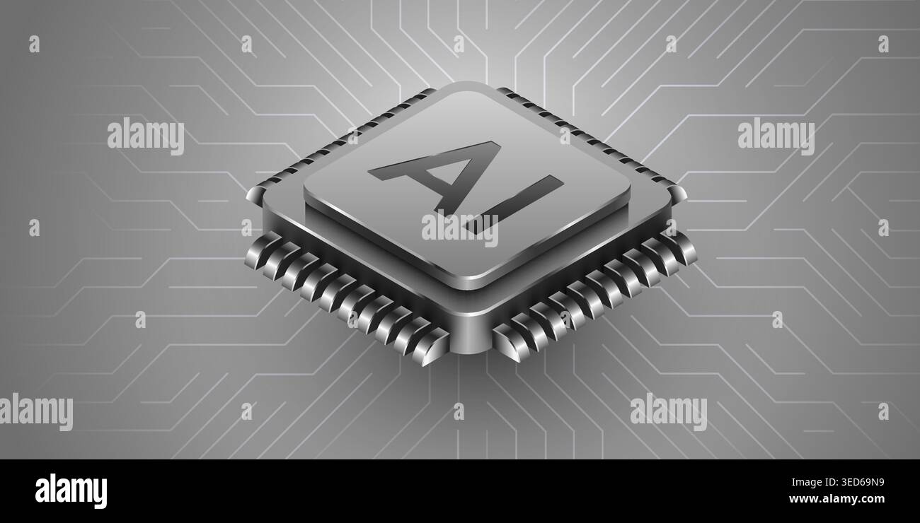 Artificial intelligence concept with a futuristic computer processor chip. High tech digital background. Vector illustration Stock Vector
