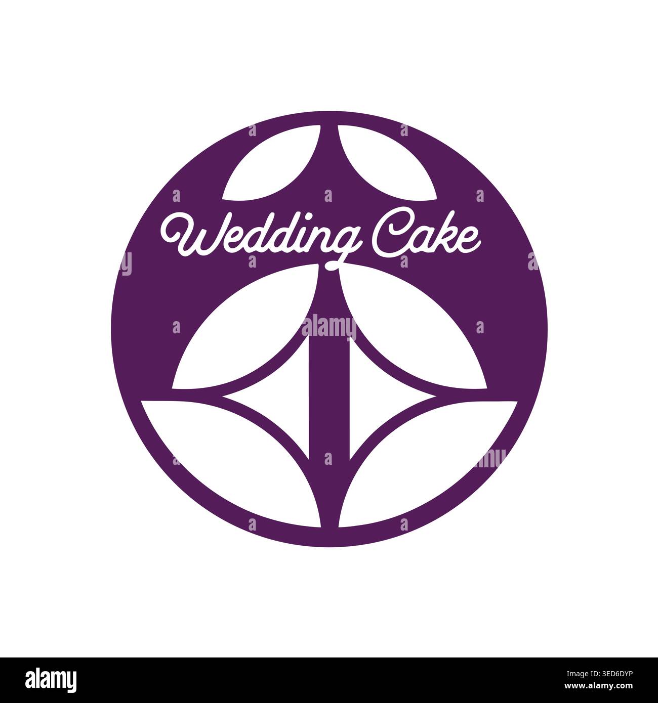Elegant Purple Wedding Cake Circular Logo Stock Vector