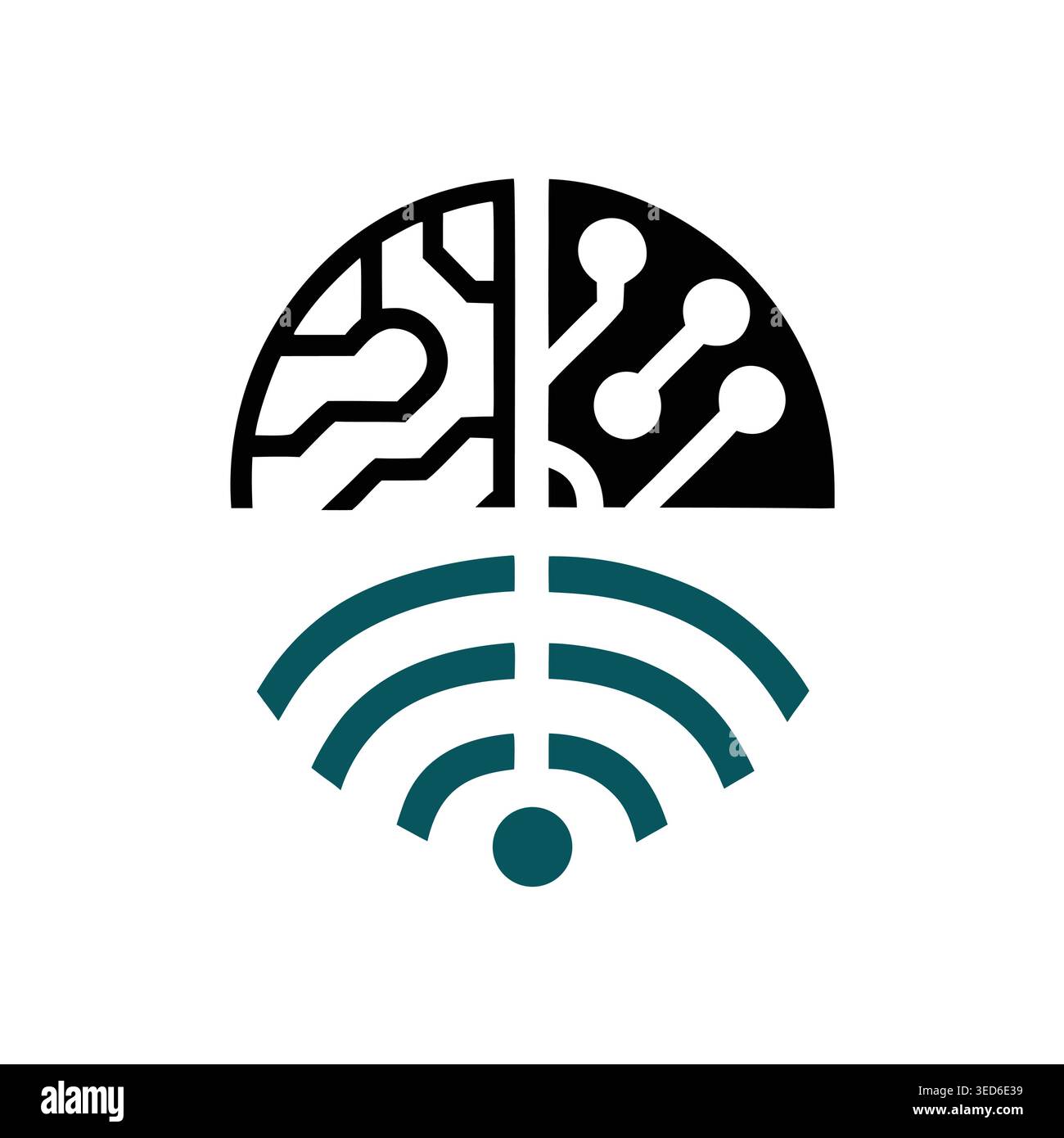 Artificial Intelligence Brain and Wi-Fi Network Technology Logo Stock Vector