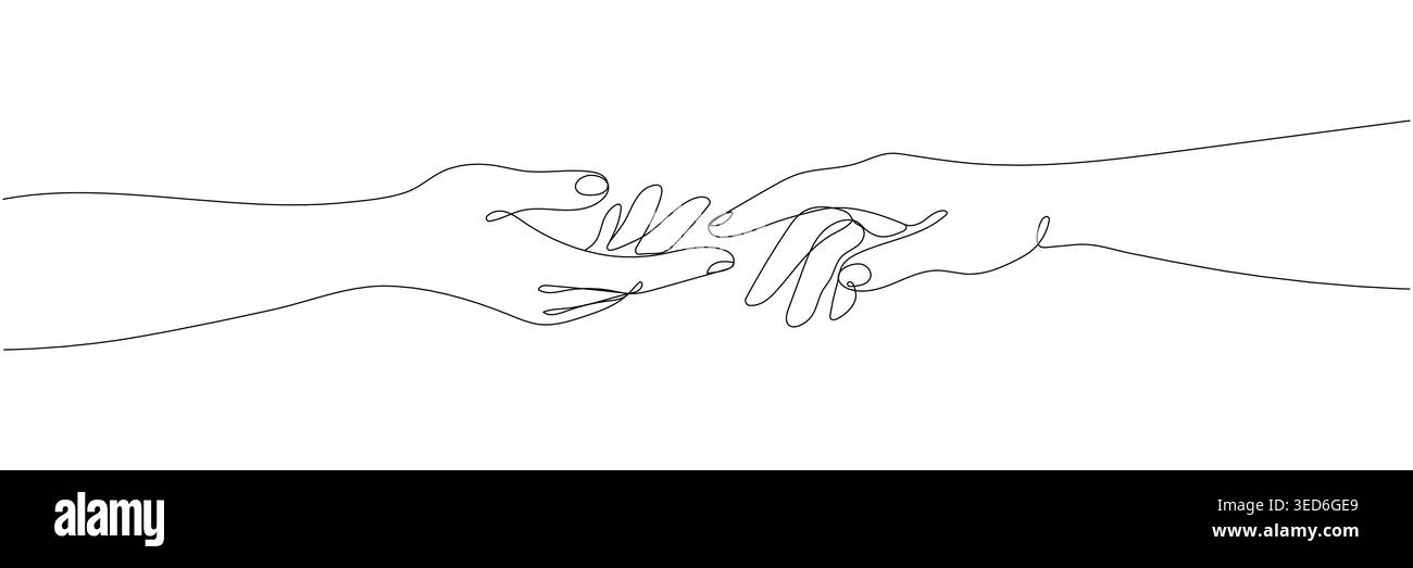 helping hands reach out, one continuous line drawing, editable line. Stock Vector
