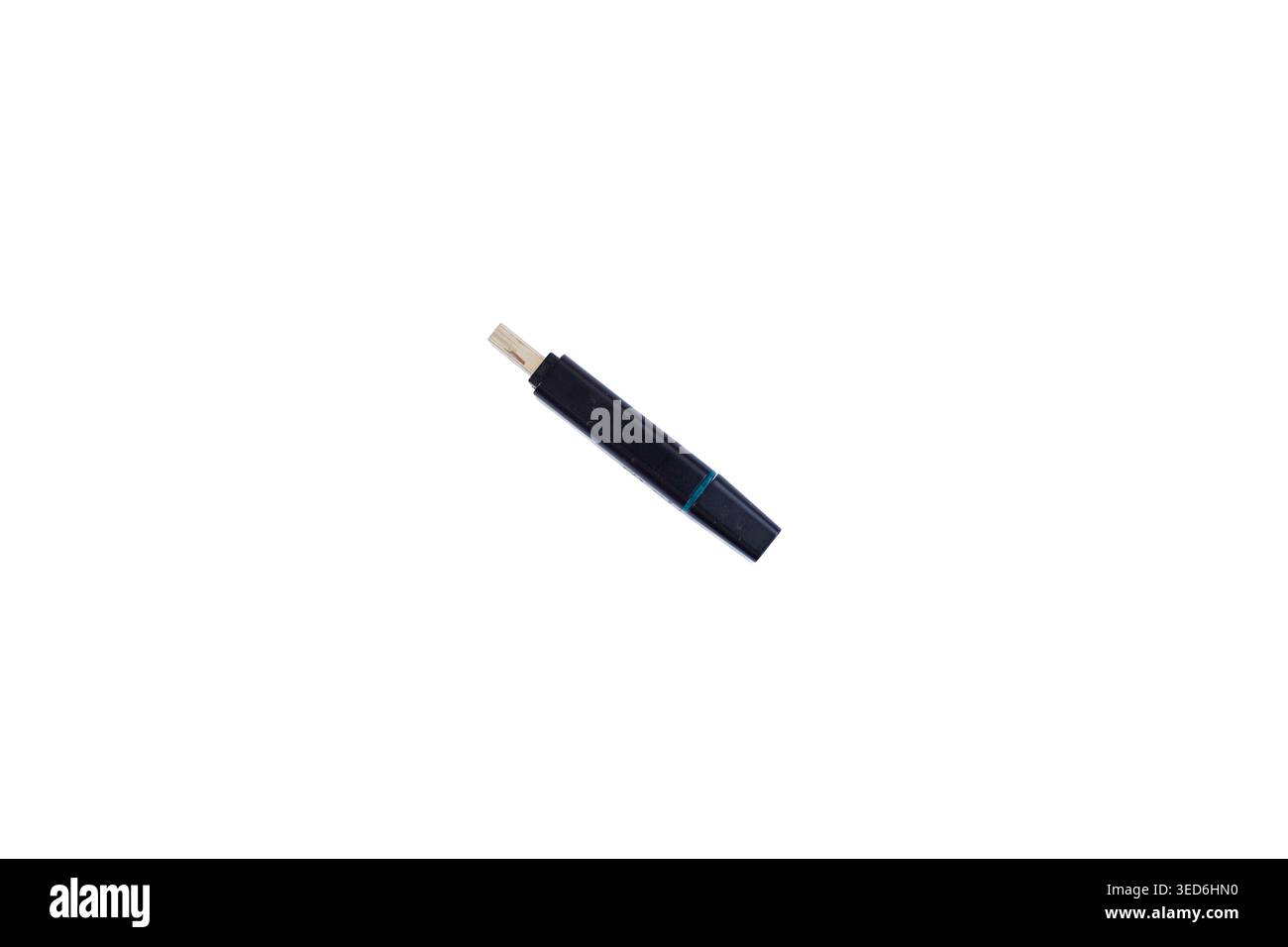 Black USB Pen Drive Side View Closeup on White Background. Technology Concept. Stock Photo