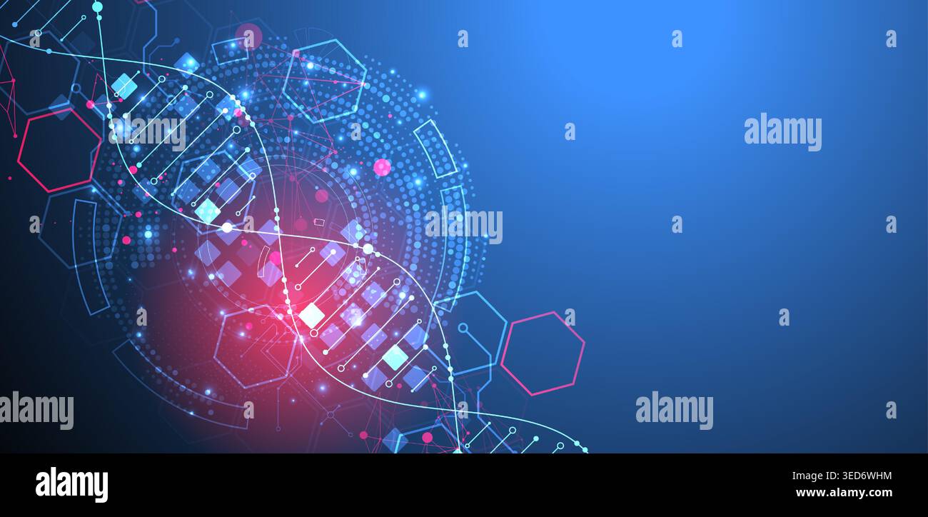 Scientific and technological background. Image of dna molecule with technological elements. Stock Vector