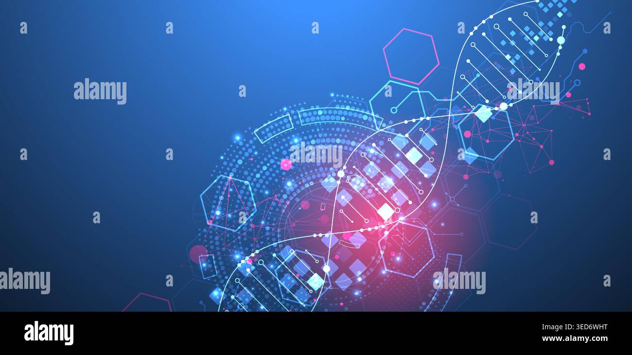 Scientific and technological background. Image of dna molecule with technological elements. Stock Vector