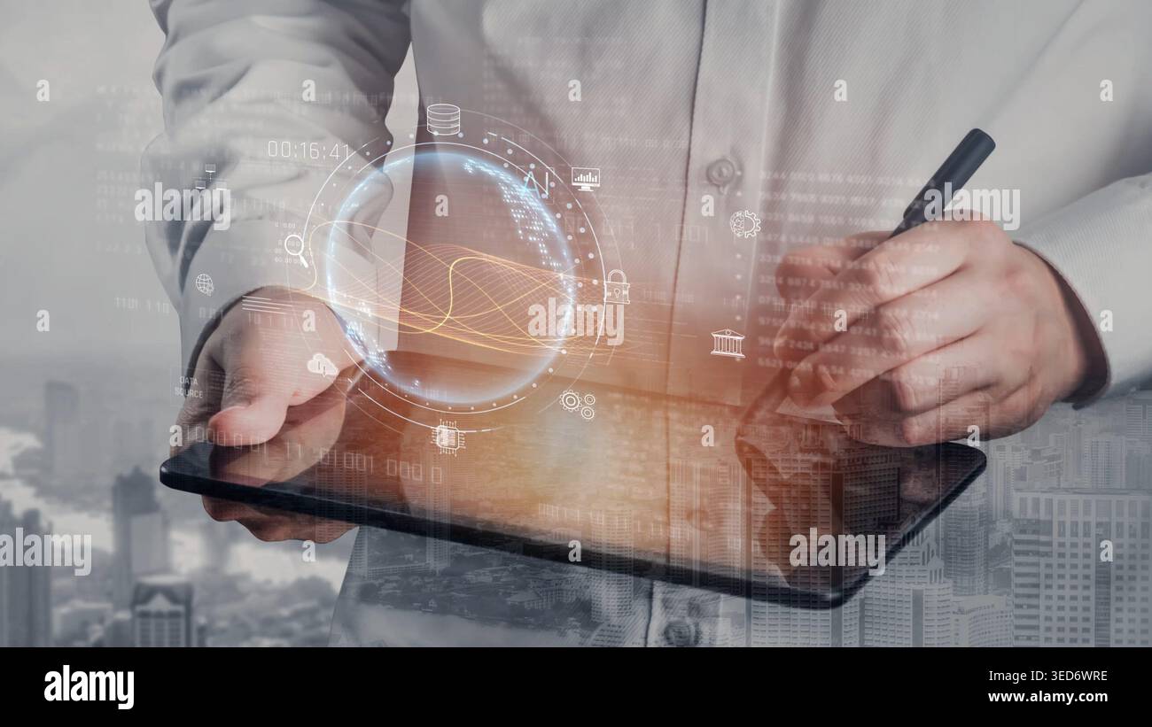 Global AI and data processing system enhances data, AI, and processing efficiency through digital network and global integration of intelligent Stock Photo