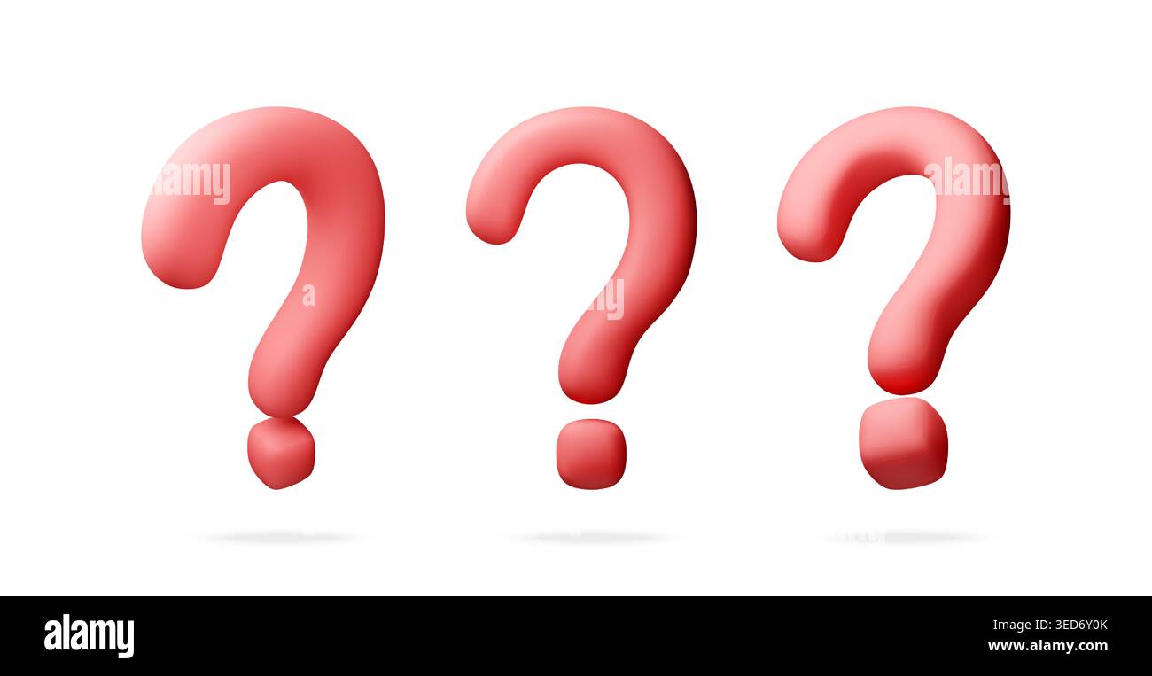 Three red question mark icons in 3d style Stock Vector