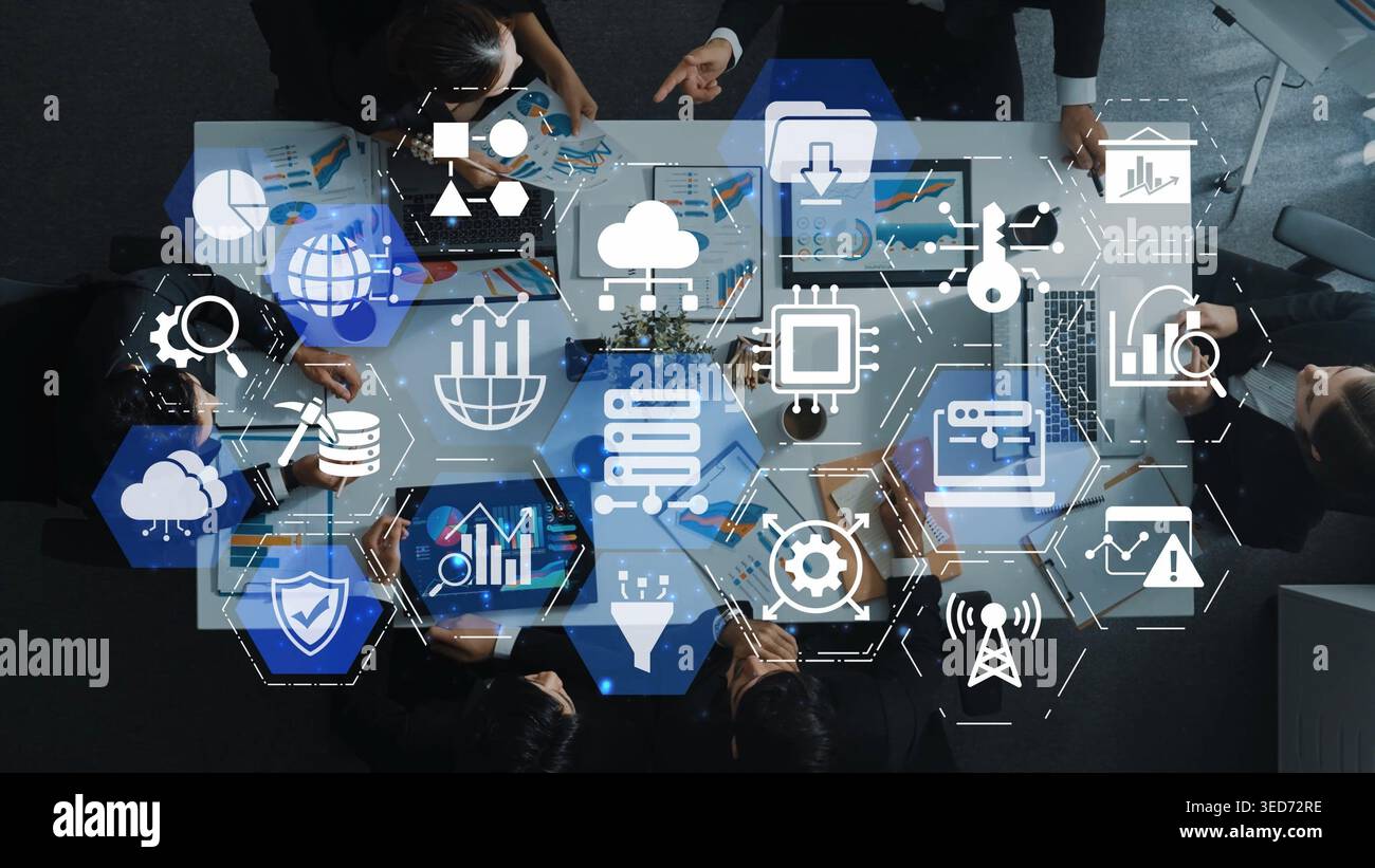 Concept of big data processing and analysis using big data architecture enables insights, big data visualization, and big data integration. Funnel Stock Photo