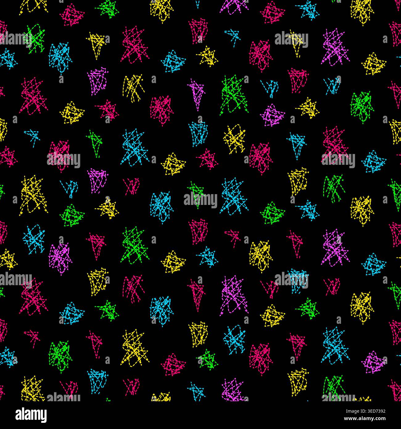 Abstract Star Neon Squares Seamless Pattern with Grunge Texture Stock Vector
