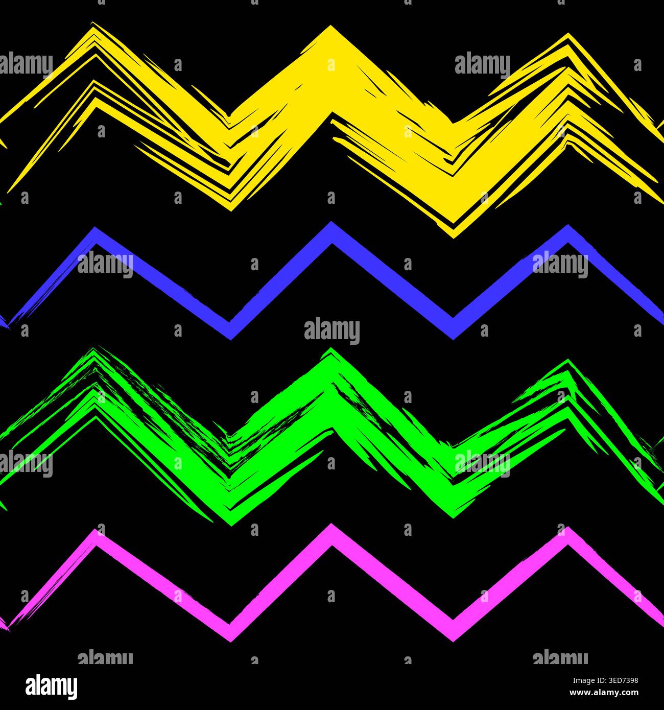 Abstract Waves Neon Squares Seamless Pattern with Grunge Texture Stock Vector
