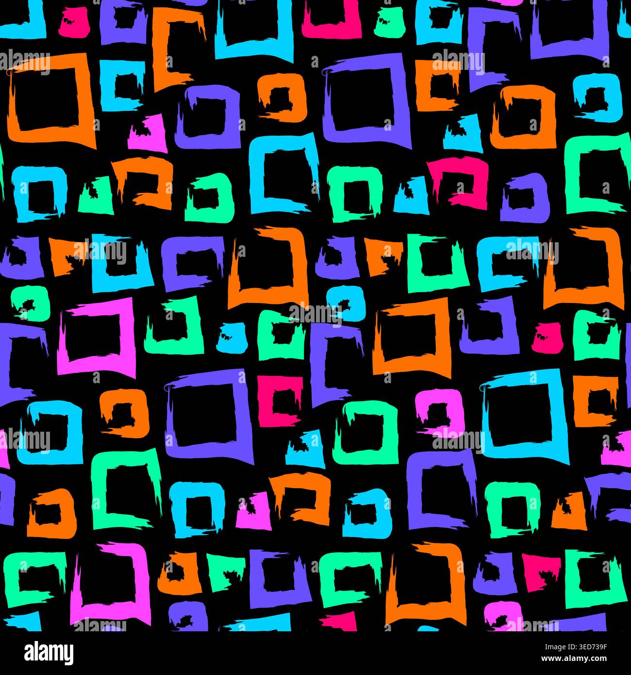 Abstract Neon Squares Seamless Pattern with Grunge Texture Stock Vector