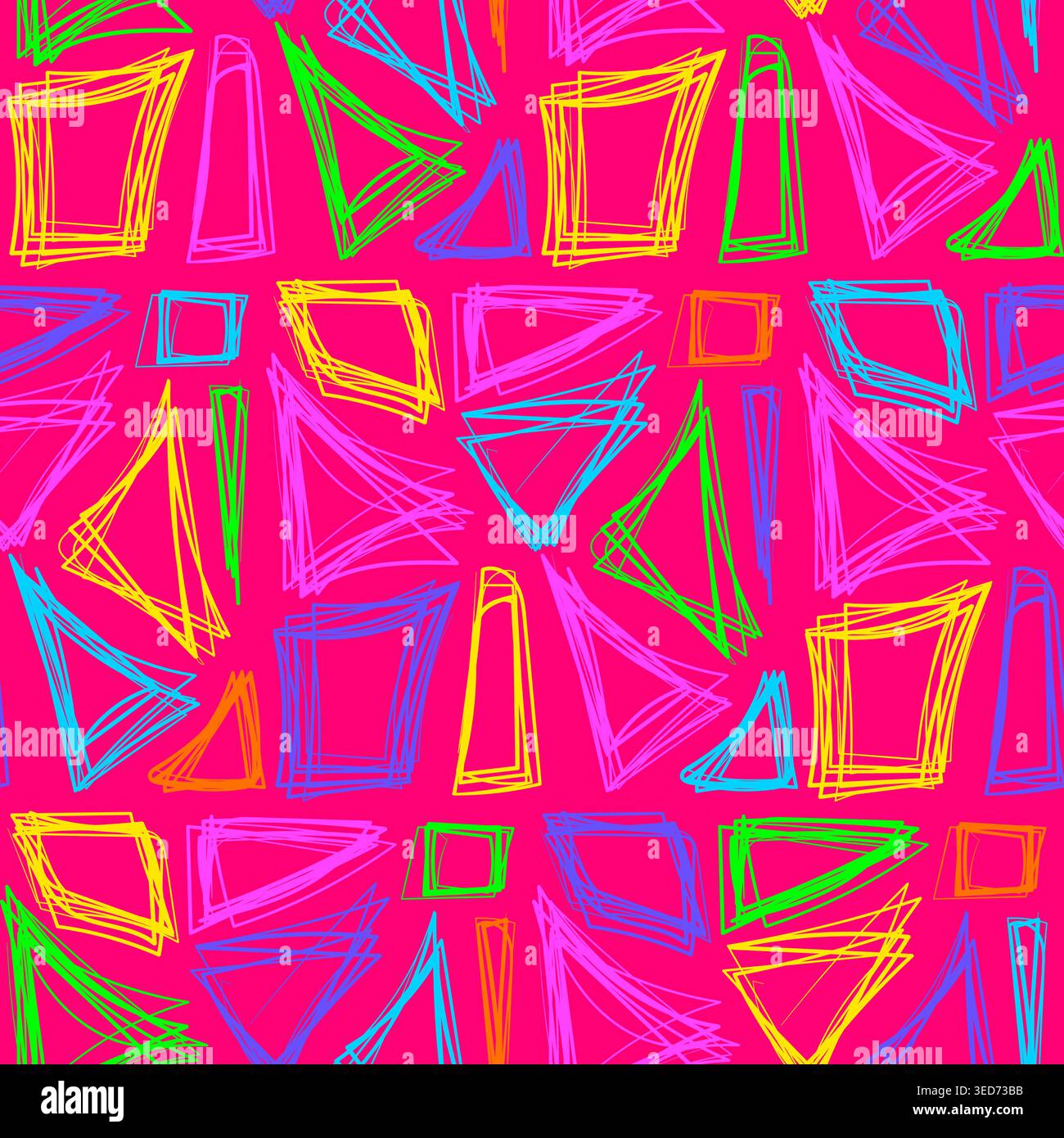 Geometric Abstract Neon Squares Seamless Pattern with Grunge Texture Stock Vector