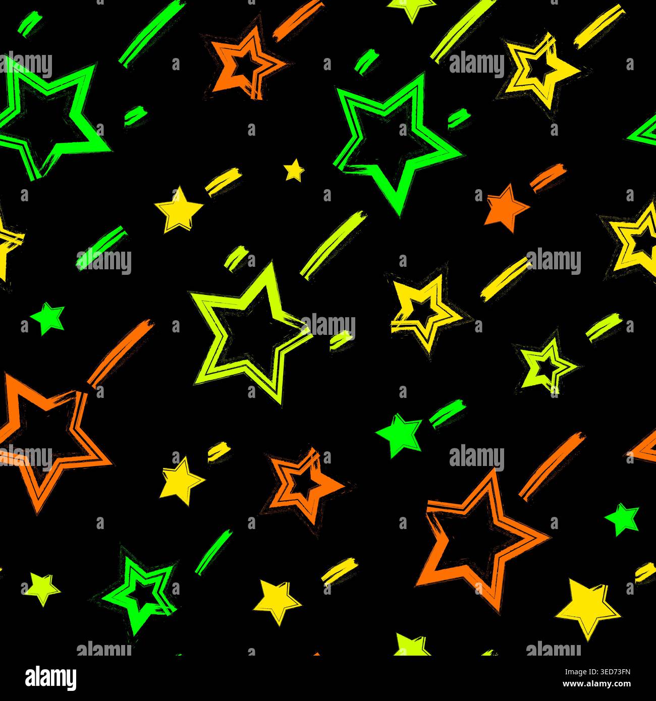 Abstract Stars Neon Squares Seamless Pattern with Grunge Texture Stock Vector