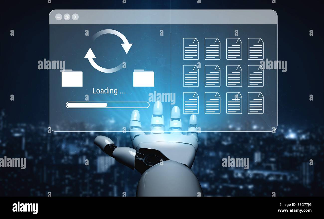 AI automating data synchronization and file management processes, optimizing transfer speed and ensuring seamless backup operations across systems Stock Photo