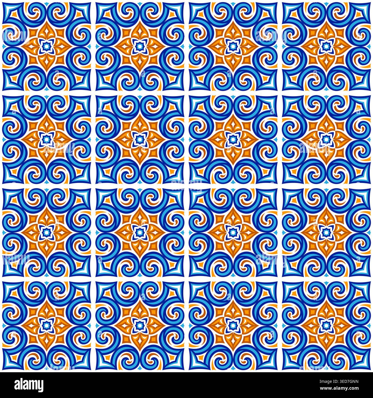 Ancient ceramic tile pattern. Wall or floor texture. Decorative antique stone ornament. Stock Vector