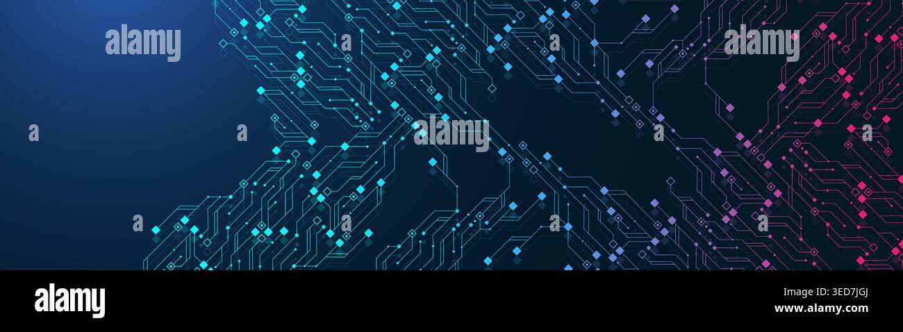 Modern technology circuit board texture background design. Quantum computer technology concept. Futuristic blue circuit board system background Stock Vector