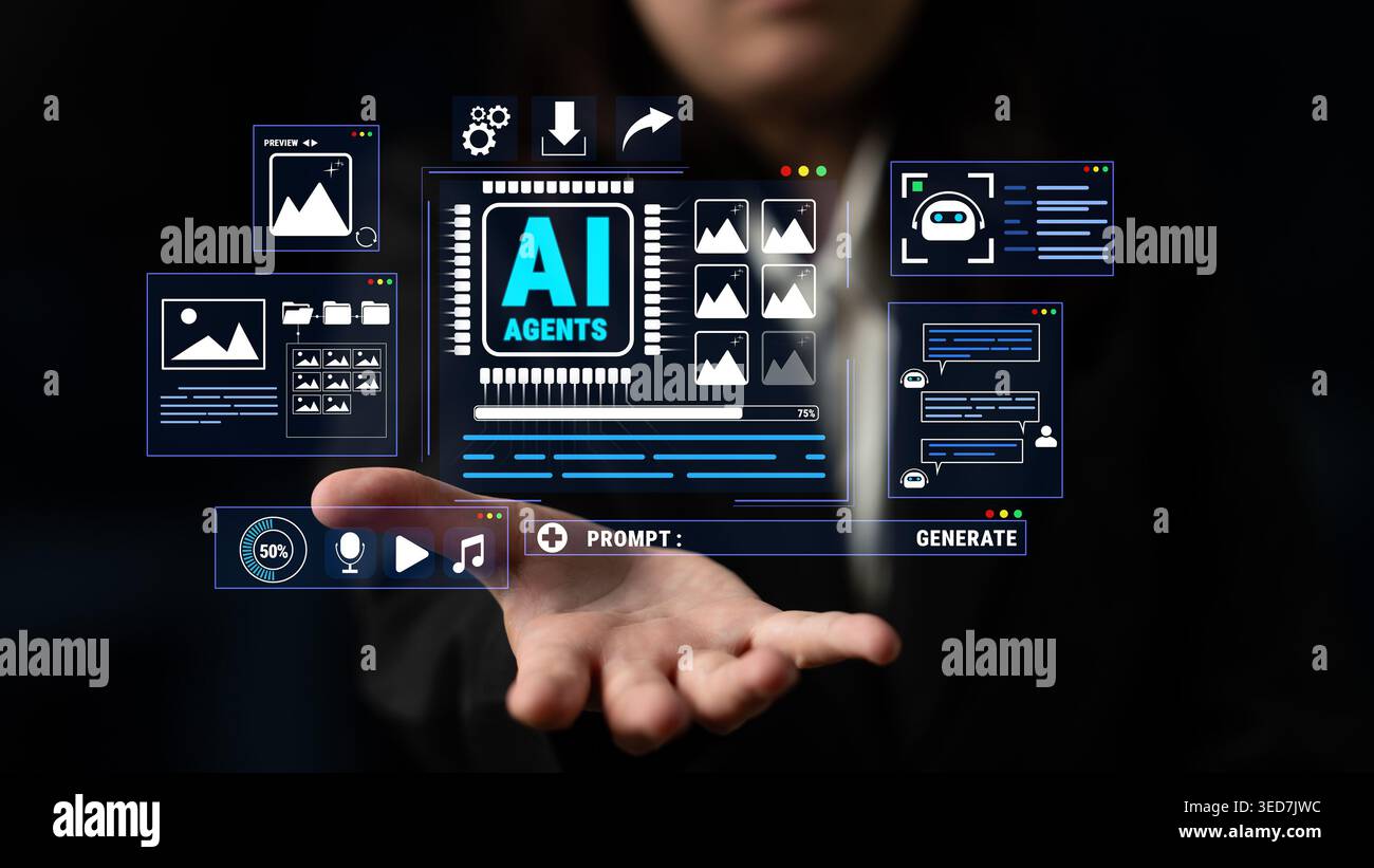 Innovative AI Agents Technology Concept with Interactive Graphics and ...