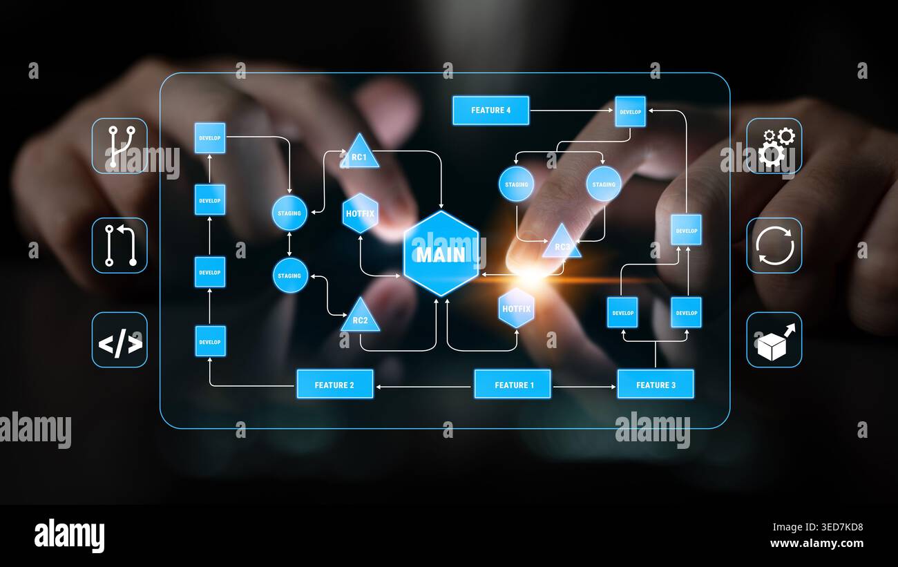 Innovative Interface Showcasing Data Flow with Touch Interaction and Visual Connectivity in a Modern Digital Environment Quark. Stock Photo