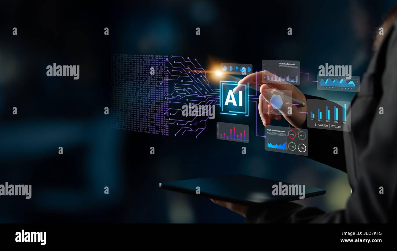 AI data analysis enhances business insights, drives performance, and strengthens strategy with advanced data visualization and predictive analysis Stock Photo