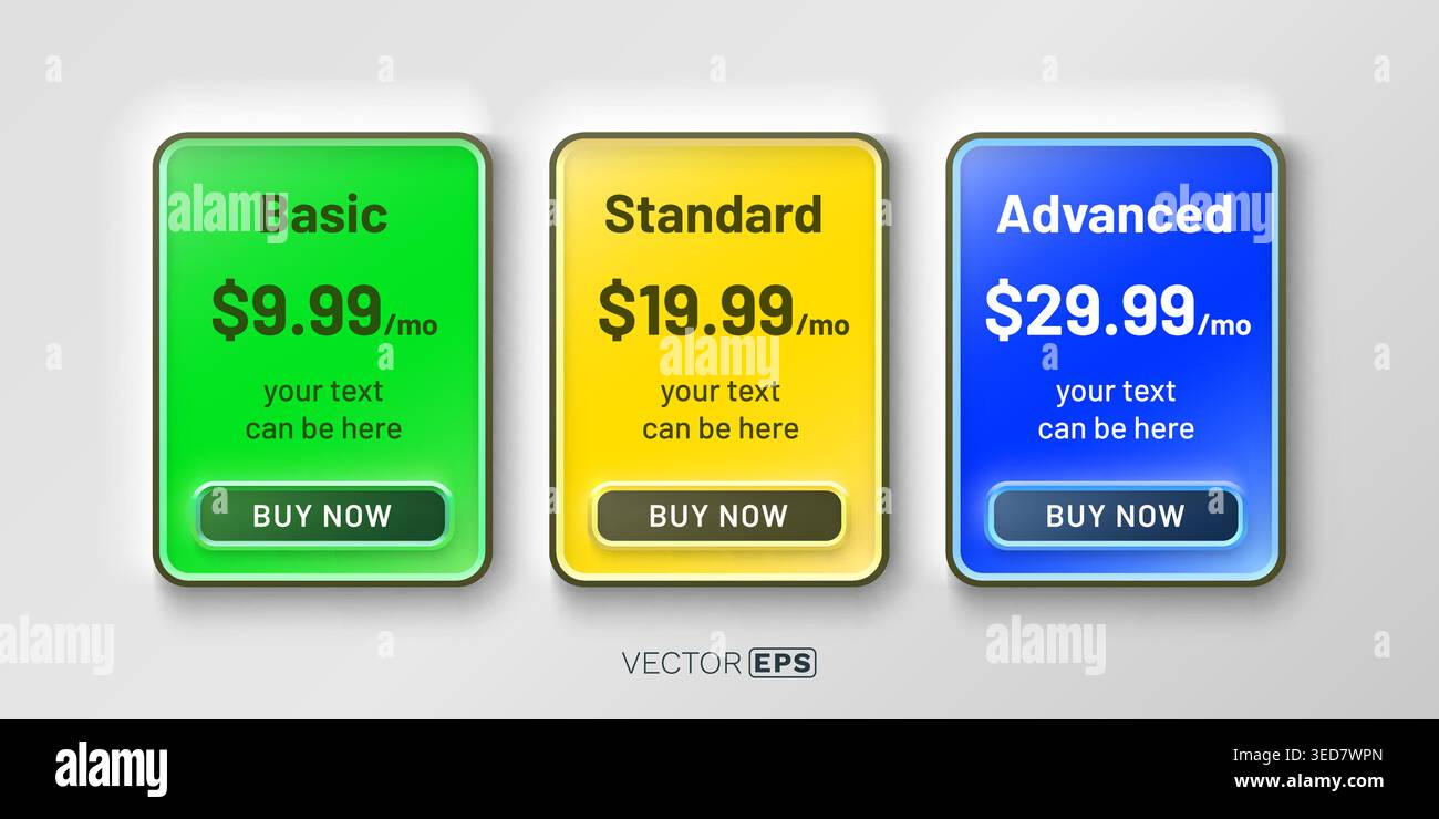 Three Subscription Elegant Pricing Table with Three Subscription Plans Basic, Standard ...