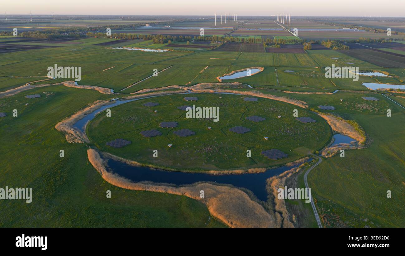 Lofar Array Aerial view of the LOFAR superterp radio telescope station featuring a ...