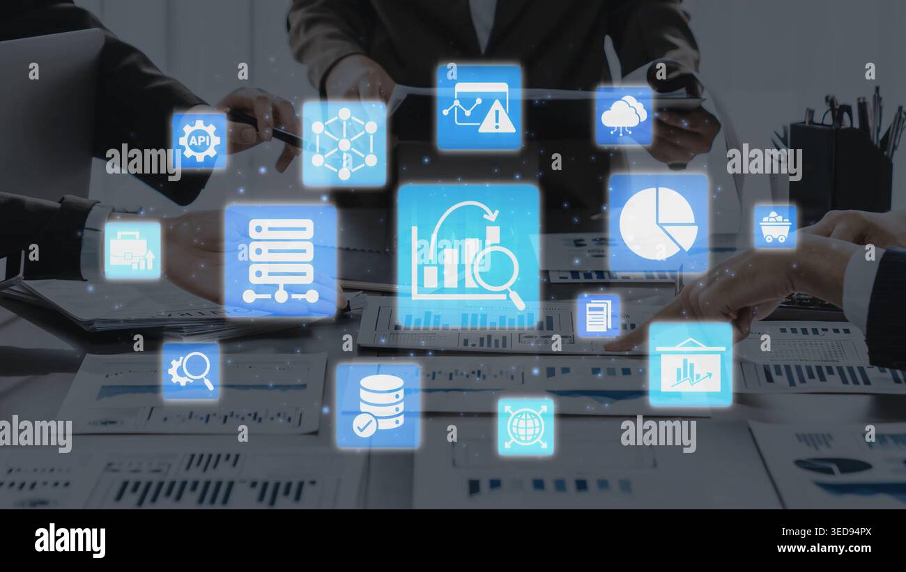 Data analytics and big data strategy for real-time analytics, predictive data modeling, business intelligence analytics, and data-driven decision Stock Photo
