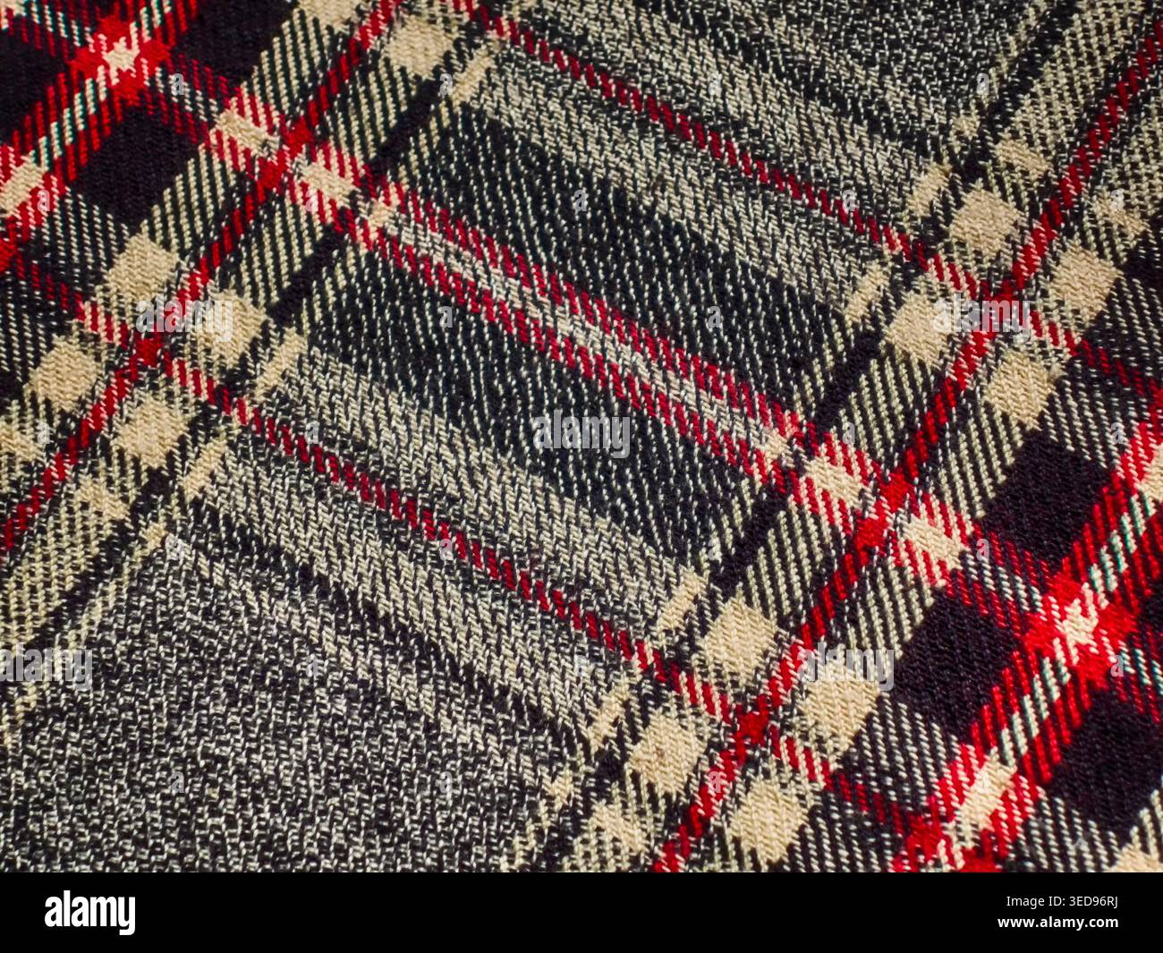 Gray check red stripe textile macro texture background Stock Photo
