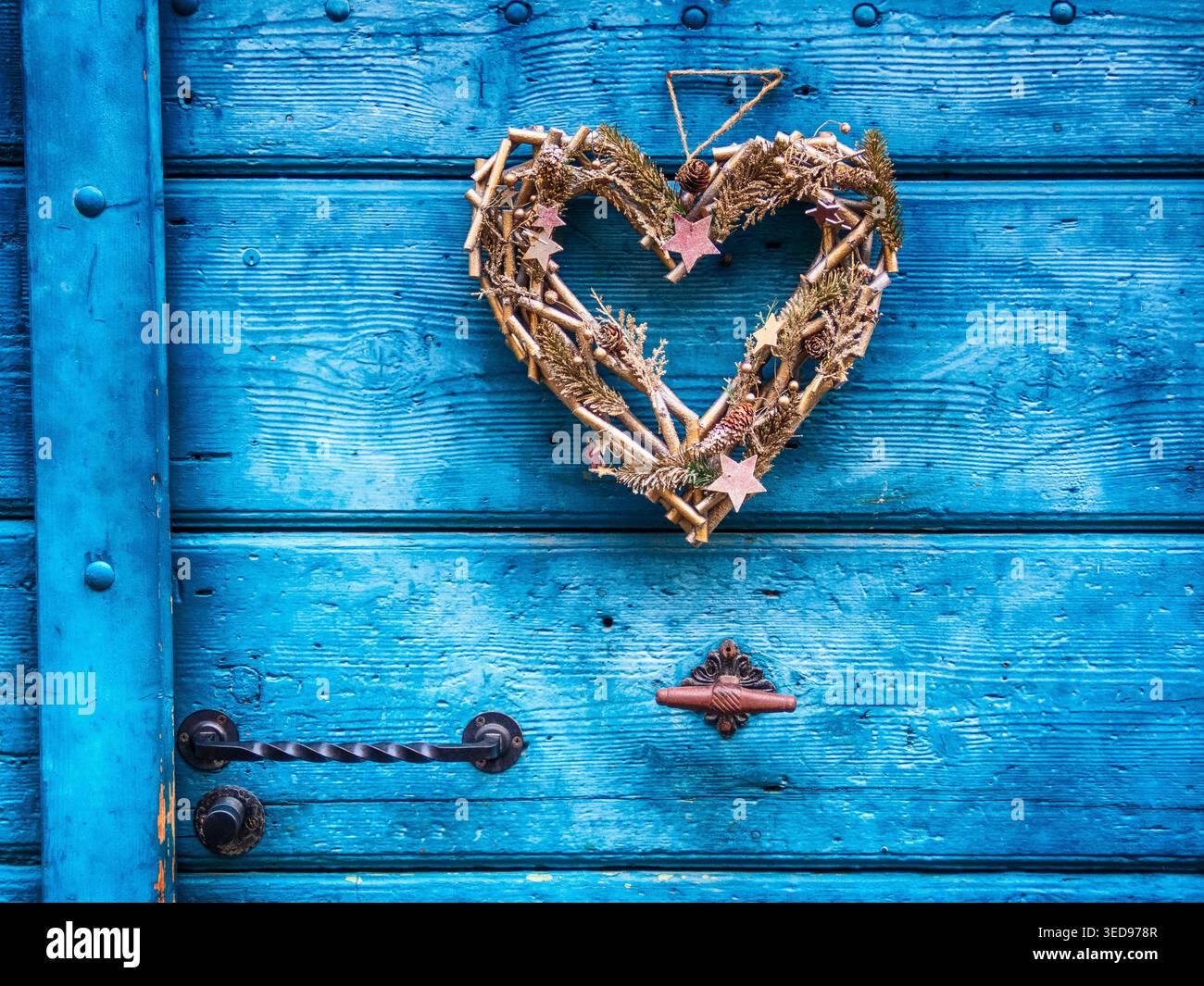Heart wreath on the door chrismas decoration Stock Photo