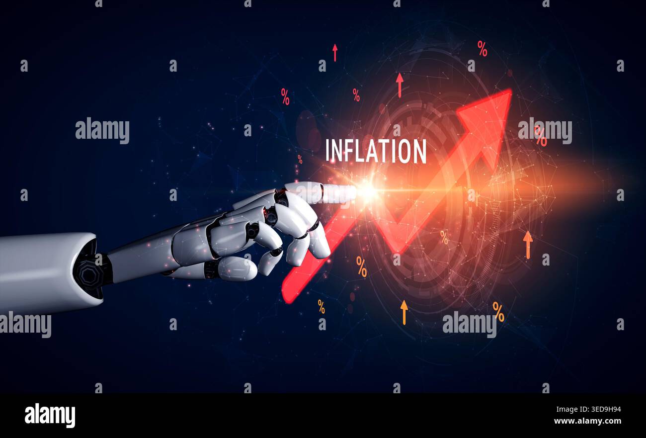 Futuristic Robot Hand Pointing at a Rising Graph Representing Inflation ...