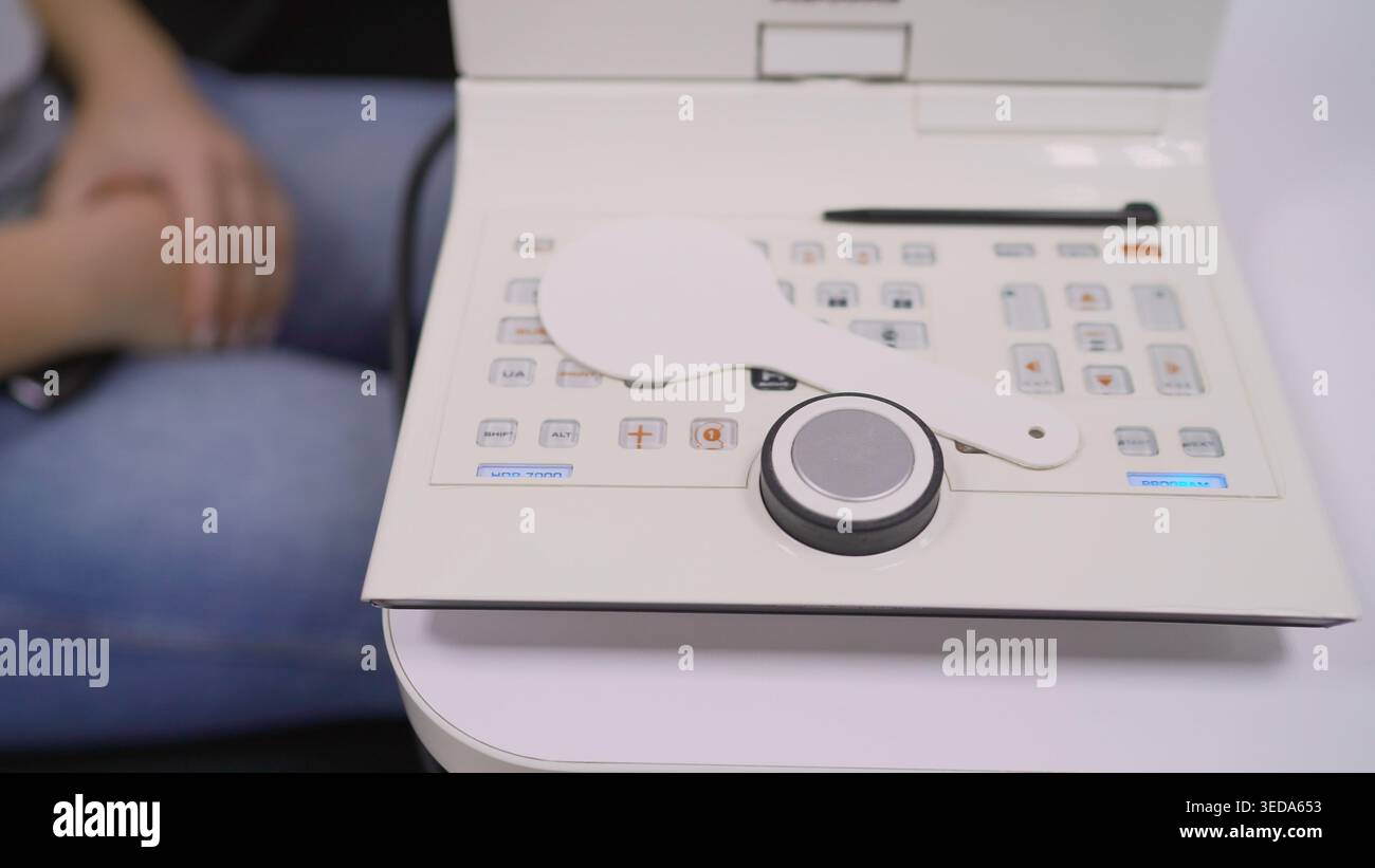 Close-up of automated perimeter used in ophthalmology for diagnosing ...