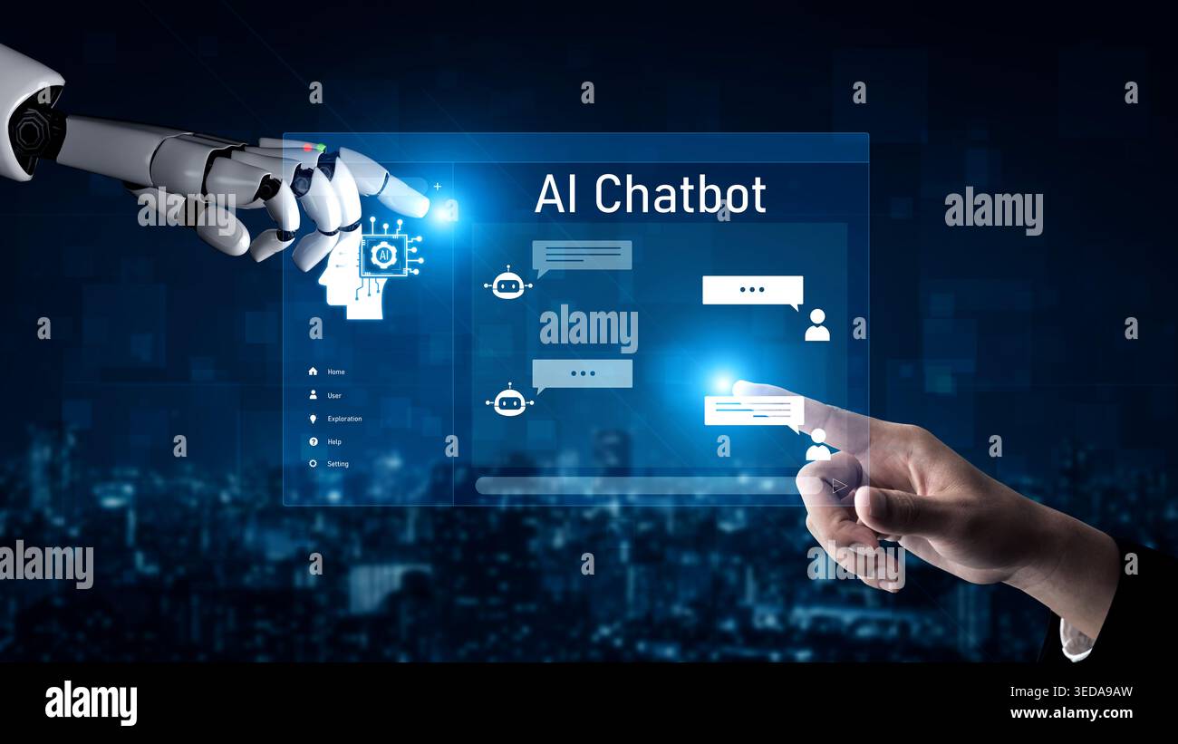 AI enhances chatbot interface by streamlining chatbot, communication, and AI support into one intelligent conversational platform Vouch Stock Photo